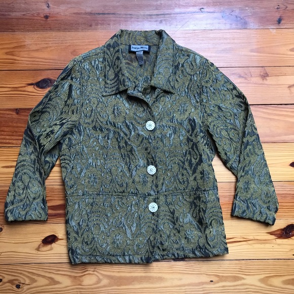 Indigo Moon Golden Brown Bone Button Jacket, EUC, 1X - Picture 3 of 14